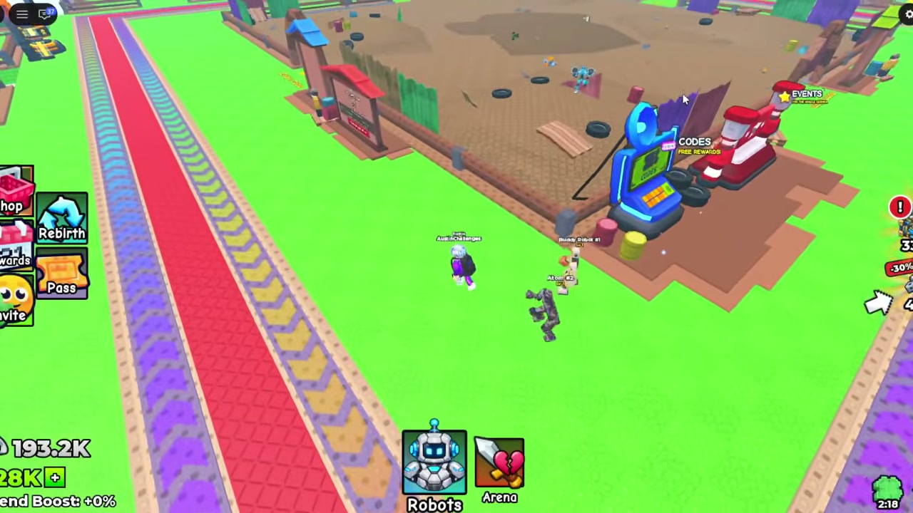 Events board and the blue codes machine standing side by side near a Junkyard entry