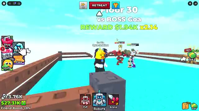 Floor 30 banner reading BOSS Goa with a reward line of 1.94K Cash at x2.14