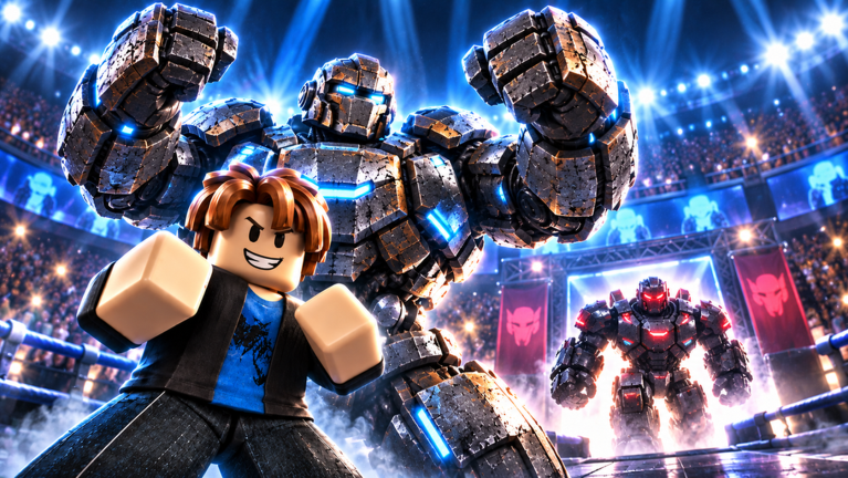 Steel Fighters promotional art showing the arena and a robot